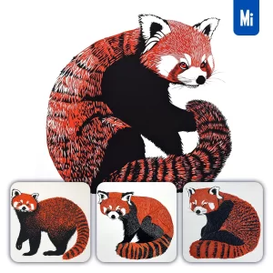 Midjourney Prompt Red Panda Animal Woodcut Print Black and White Illustration