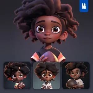 Midjourney Prompt Rugby African American Football Boy Pupil Kids Children 3D Cute Doll Blind Box Cartoon