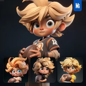 Midjourney Prompt Rugby American Football Boy Pupil Kids Children 3D Cute Doll Blind Box Cartoon