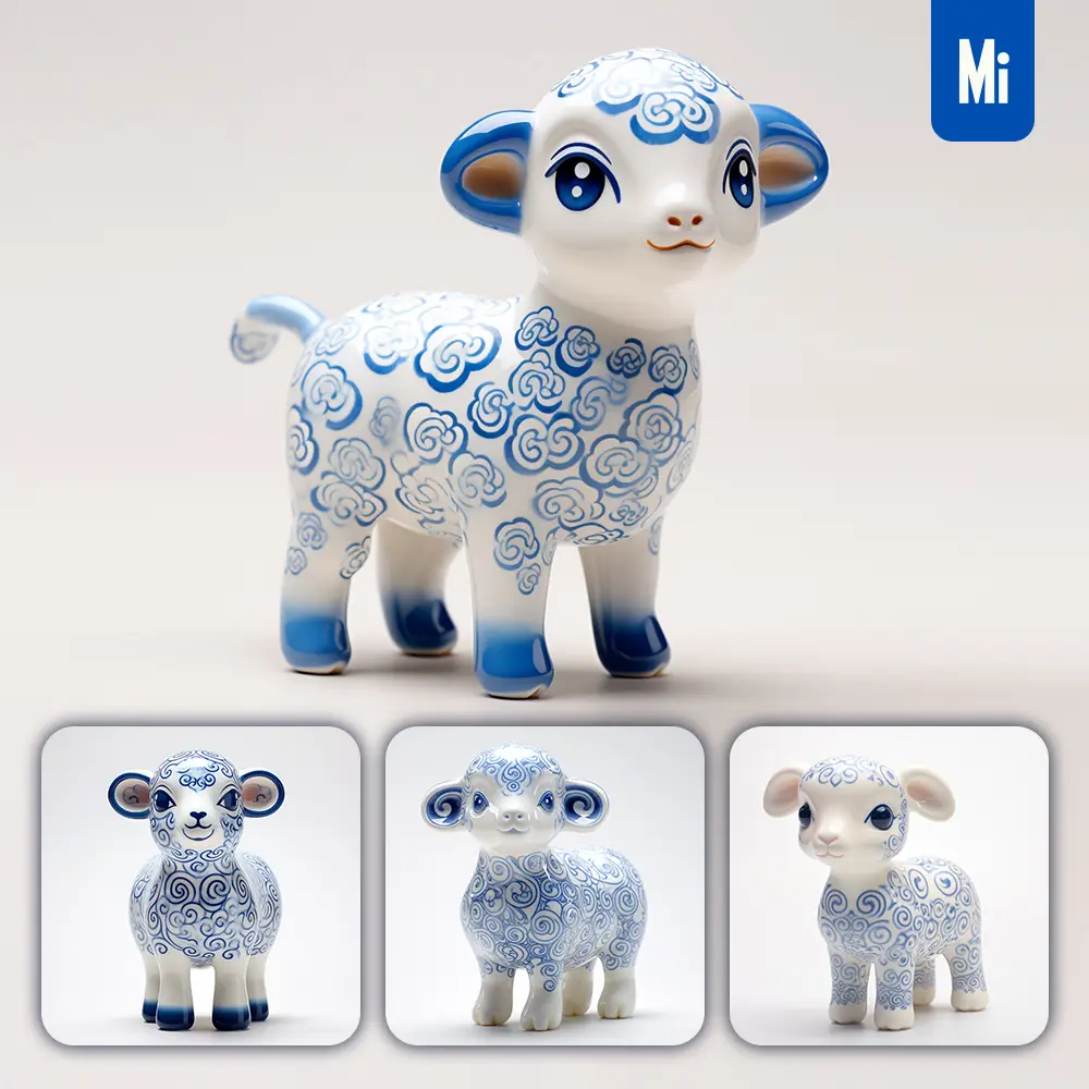 Midjourney Prompt Sheep Cute Porcelain Pattern Art Animal 3D Artwork