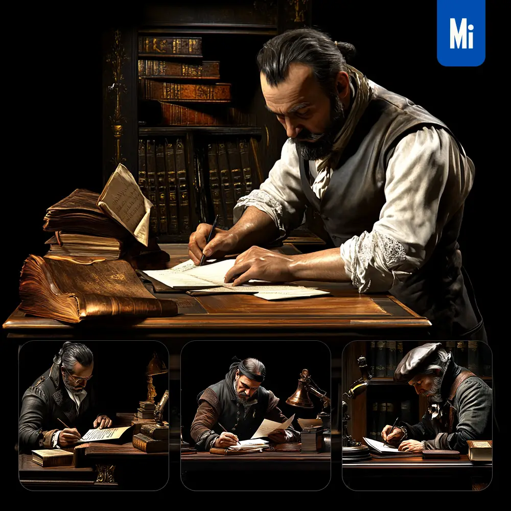Midjourney Prompt Sir Gentleman Man Write Cinema Ancient Still Oil Painting Photography