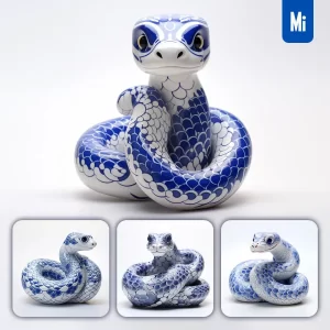 Midjourney Prompt Snake Cute Porcelain Pattern Art Animal 3D Artwork