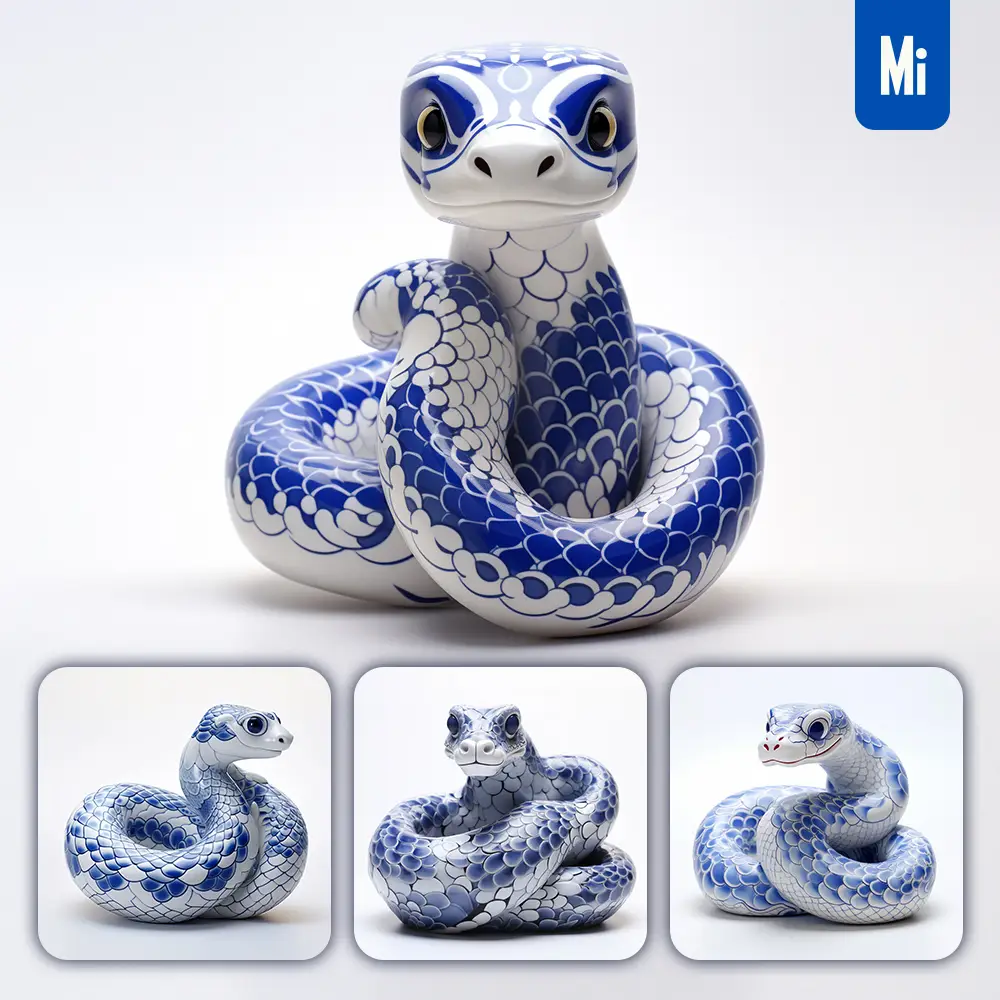 Midjourney Prompt Snake Cute Porcelain Pattern Art Animal 3D Artwork