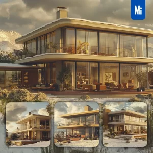 Midjourney Prompt Sunshine House Home Villa Snow Hill Modern Photography