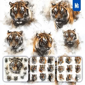 Midjourney Prompt Tiger Illustration Art Ink Painting Watercolor Smoke Cloud Series