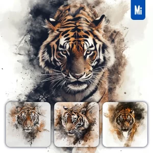 Midjourney Prompt Tiger Illustration Ink Painting Watercolor Smoke Cloud