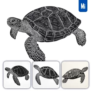 Midjourney Prompt Turtle Animal Woodcut Print Black and White Illustration