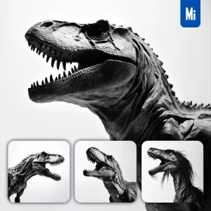 Midjourney Prompt Tyrannosaurus Dinosaur Black and White Photography Head Silhouette