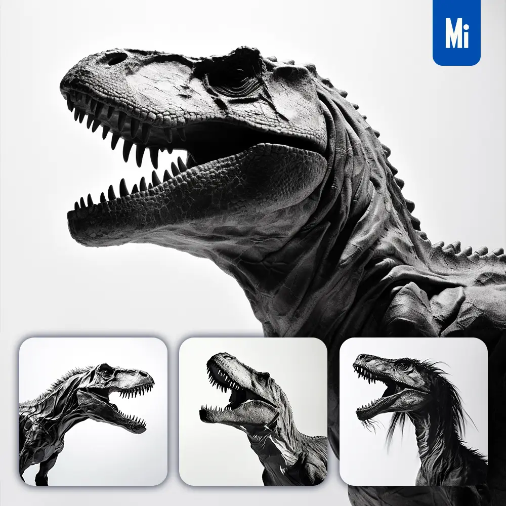 Midjourney Prompt Tyrannosaurus Dinosaur Black and White Photography Head Silhouette