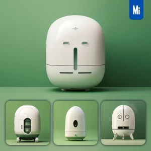 Midjourney Prompt White Humidifier Green Retro Industrial Product Functional Design 3D Rendering Photography