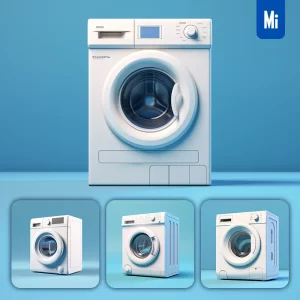 Midjourney Prompt White Washing Machine Blue Retro Industrial Product Functional Design 3D Rendering Photography