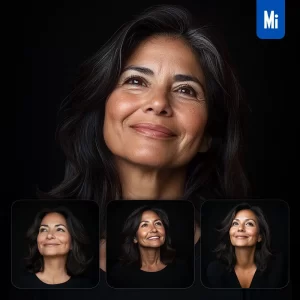 Midjourney Prompt Woman Female Hair Smiling Smile Looking Black Portrait Photography