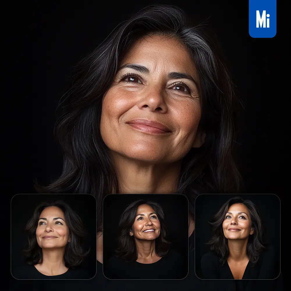 Midjourney Prompt Woman Female Hair Smiling Smile Looking Black Portrait Photography