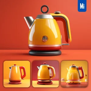 Midjourney Prompt Yellow Electric Kettle Red Retro Industrial Product Functional Design 3D Rendering Photography