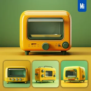Midjourney Prompt Yellow Electric Oven Green Retro Industrial Product Functional Design 3D Rendering Photography