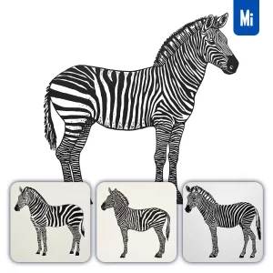 Midjourney Prompt Zebra Animal Woodcut Print Black and White Illustration