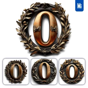 Midjourney Prompt 0 Number Logo Retro 3D Rendering Dark Gold Golden Metal