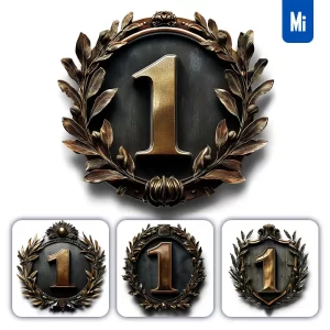 Midjourney Prompt 1 Number Logo Retro 3D Rendering Dark Gold Golden Metal