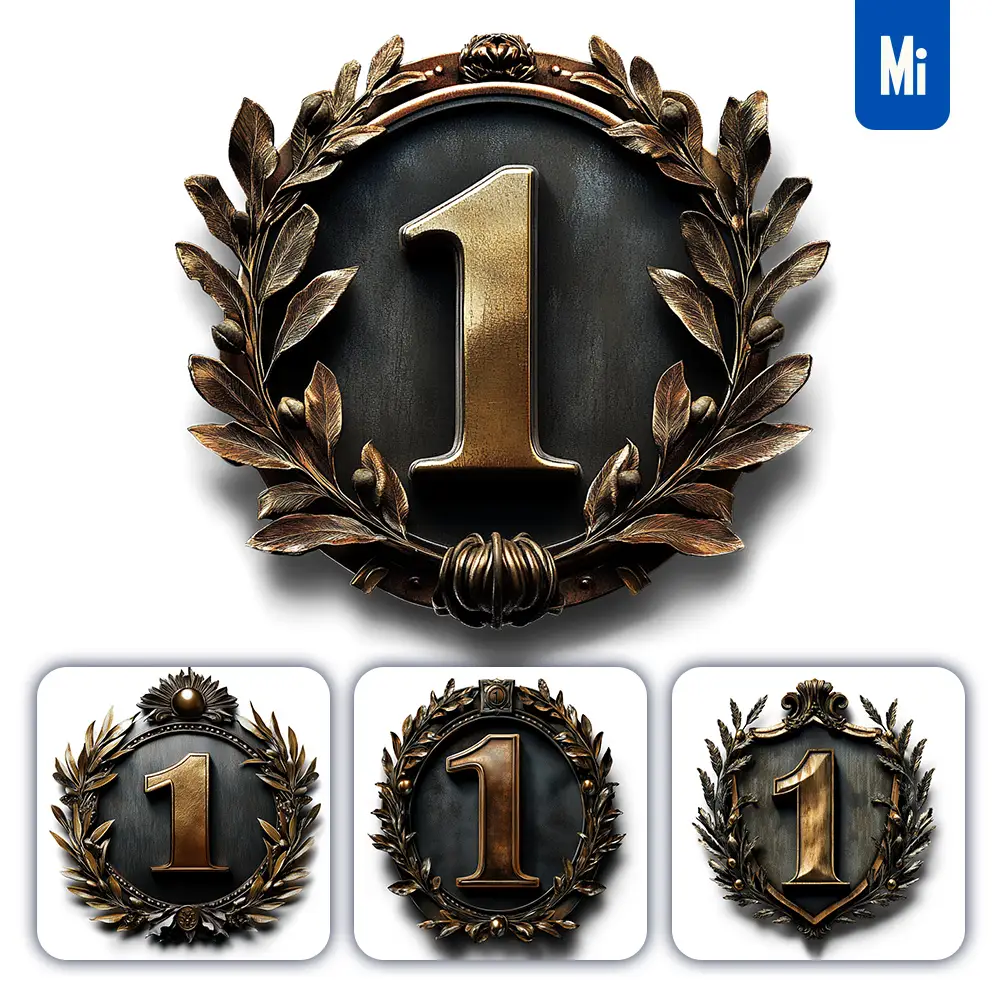 Midjourney Prompt 1 Number Logo Retro 3D Rendering Dark Gold Golden Metal
