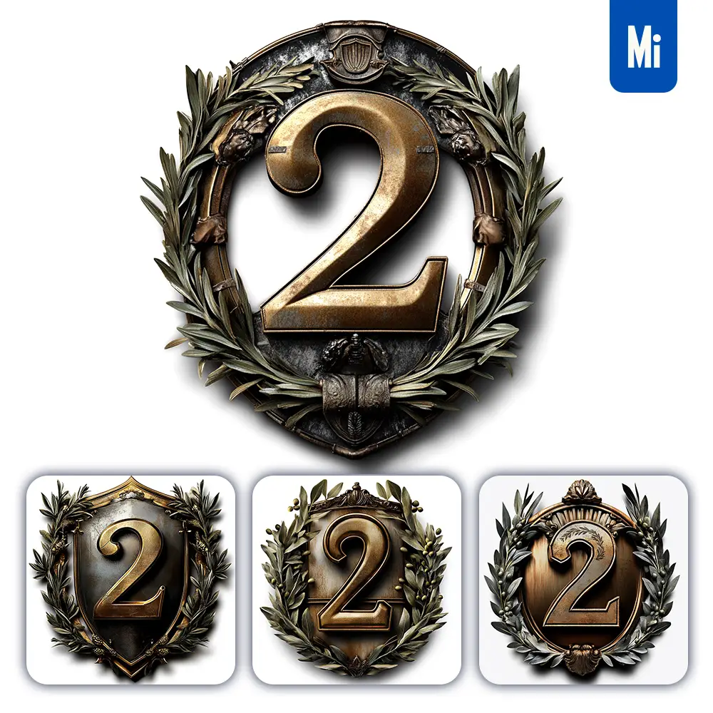 Midjourney Prompt 2 Number Logo Retro 3D Rendering Dark Gold Golden Metal