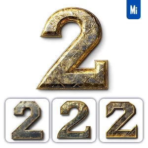 Midjourney Prompt 2 Number Logo 3D Rendering Gold Golden Metal