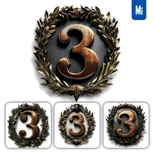 Midjourney Prompt 3 Number Logo Retro 3D Rendering Dark Gold Golden Metal