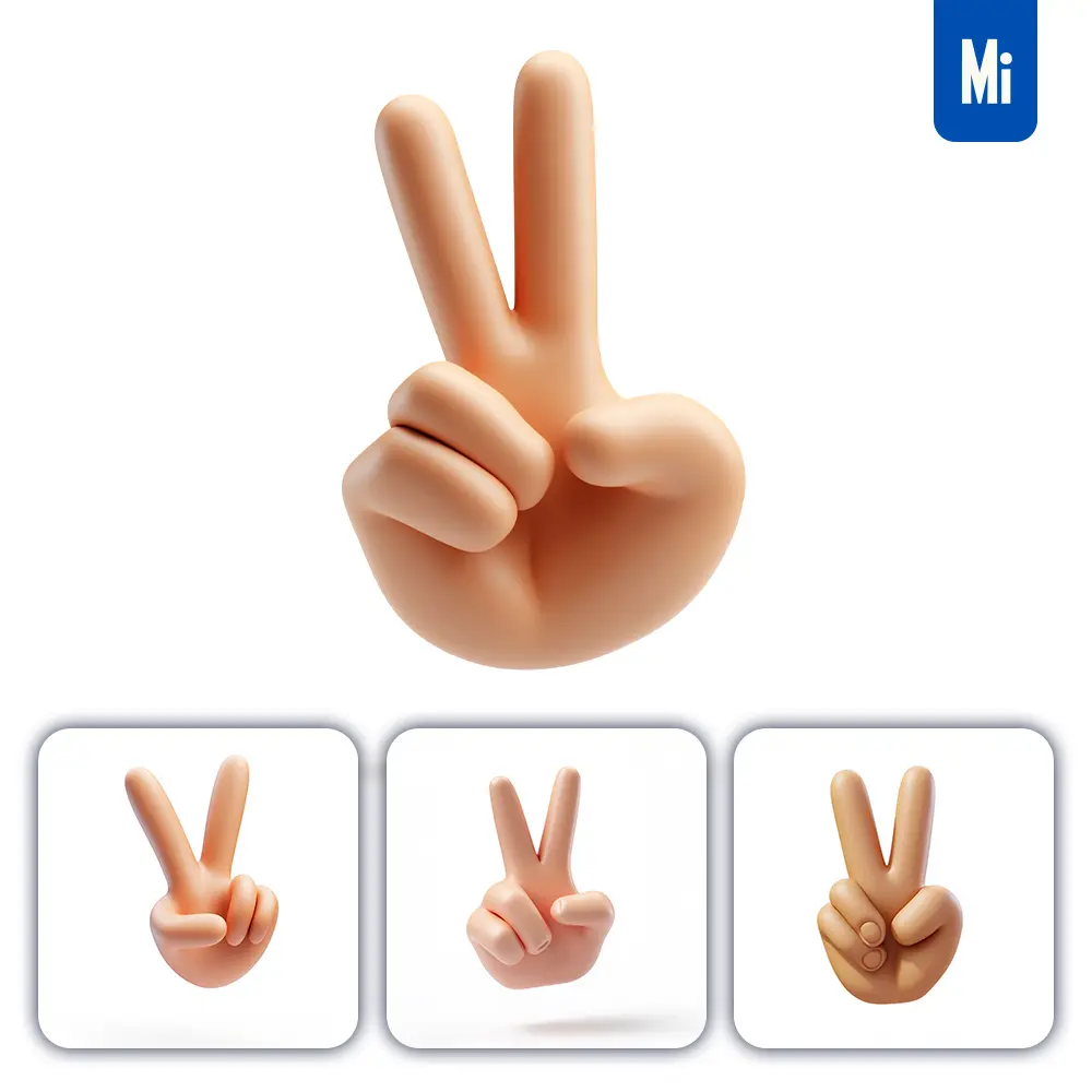 Midjourney Prompt 3D Icon Hand Man Cartoon Peace Sign Victory Gesture