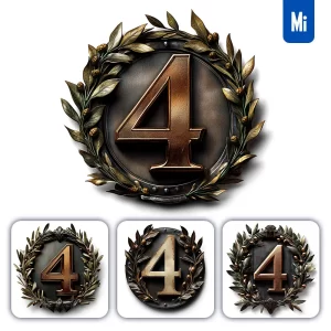 Midjourney Prompt 4 Number Logo Retro 3D Rendering Dark Gold Golden Metal