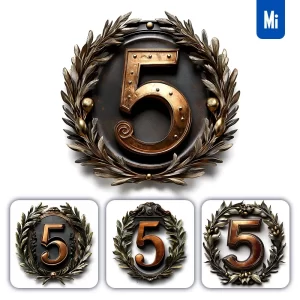 Midjourney Prompt 5 Number Logo Retro 3D Rendering Dark Gold Golden Metal