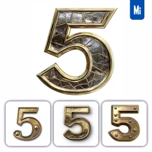 Midjourney Prompt 5 Number Logo 3D Rendering Gold Golden Metal