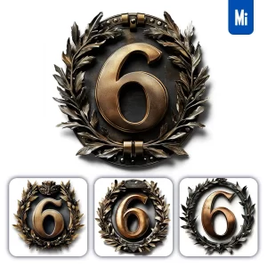 Midjourney Prompt 6 Number Logo Retro 3D Rendering Dark Gold Golden Metal
