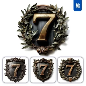 Midjourney Prompt 7 Number Logo Retro 3D Rendering Dark Gold Golden Metal