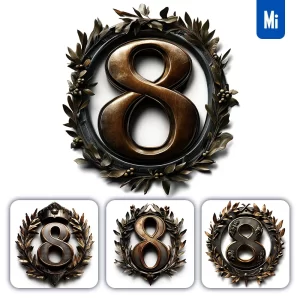 Midjourney Prompt 8 Number Logo Retro 3D Rendering Dark Gold Golden Metal