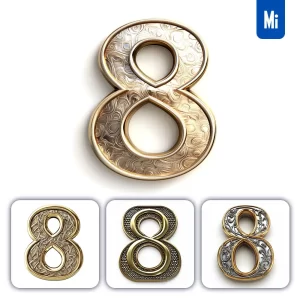 Midjourney Prompt 8 Number Logo 3D Rendering Gold Golden Metal