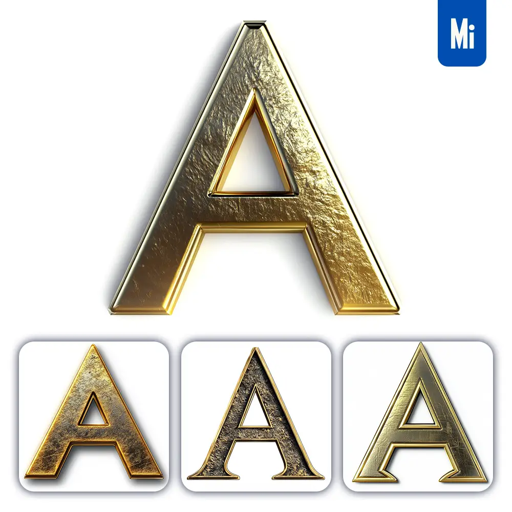 Midjourney Prompt a Letter Logo 3D Rendering Gold Golden Metal