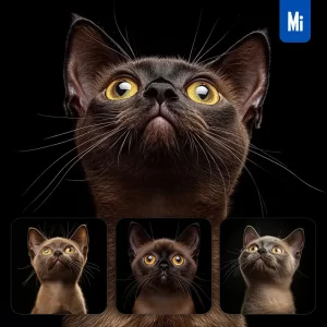 Midjourney Prompt Burmese Cat Kitten Head Face Front Look Up Portrait Photography