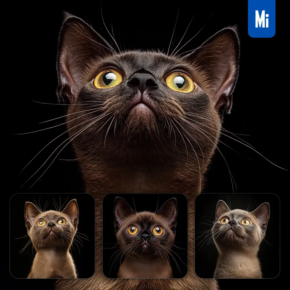 Midjourney Prompt Burmese Cat Kitten Head Face Front Look Up Portrait Photography