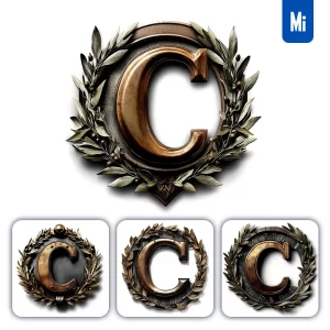 Midjourney Prompt C Letter Logo Retro 3D Rendering Dark Gold Golden Metal