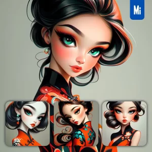 Midjourney Prompt Chinese Cheongsam Girl Woman Female Lady Portrait Cartoon Illustration