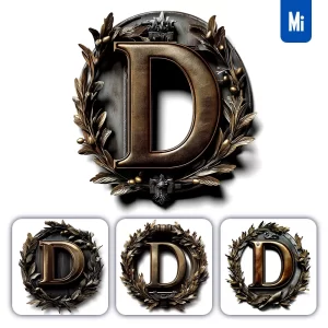 Midjourney Prompt D Letter Logo Retro 3D Rendering Dark Gold Golden Metal
