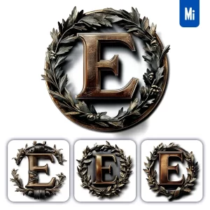 Midjourney Prompt E Letter Logo Retro 3D Rendering Dark Gold Golden Metal