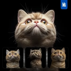 Midjourney Prompt Exotic Shorthair Cat Kitten Head Face Front Look Up Portrait Photography