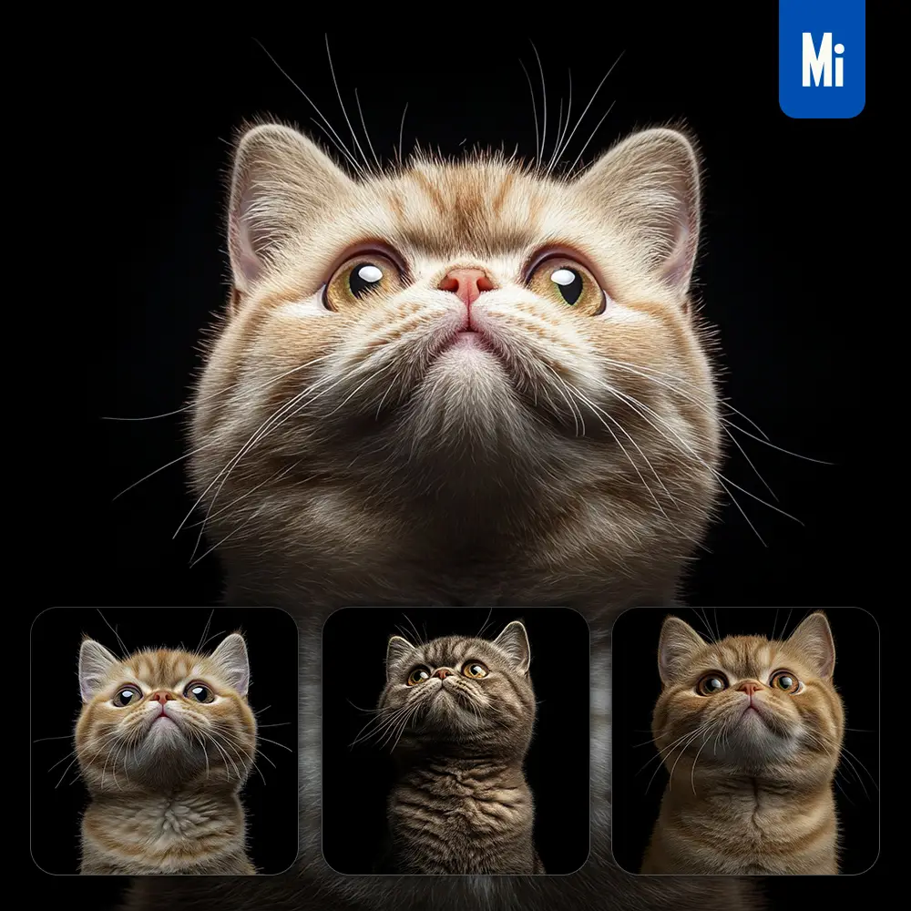 Midjourney Prompt Exotic Shorthair Cat Kitten Head Face Front Look Up Portrait Photography