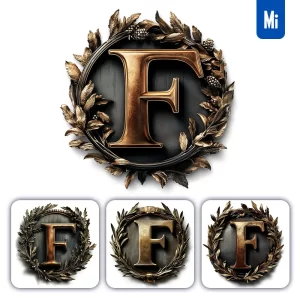 Midjourney Prompt F Letter Logo Retro 3D Rendering Dark Gold Golden Metal