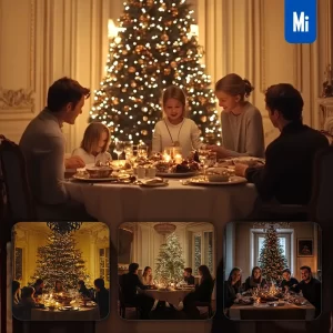 Midjourney Prompt French Family Happy Christmas Eve Dine Together Photography