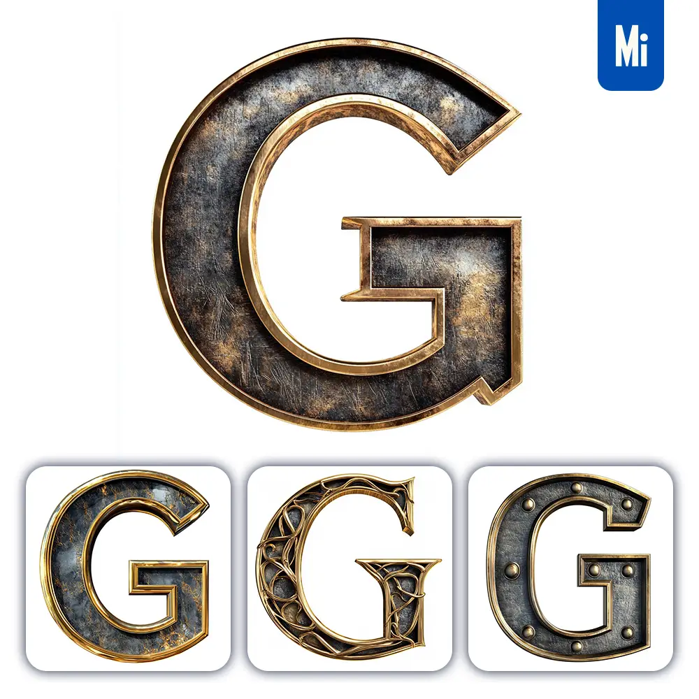 Midjourney Prompt G Letter Logo 3D Rendering Gold Golden Metal