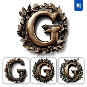 Midjourney Prompt G Letter Logo Retro 3D Rendering Dark Gold Golden Metal