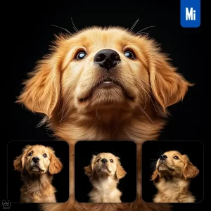 Midjourney Prompt Golden Retriever Puppy Dog Head Face Front Look Up Portrait Photography