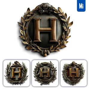 Midjourney Prompt H Letter Logo Retro 3D Rendering Dark Gold Golden Metal