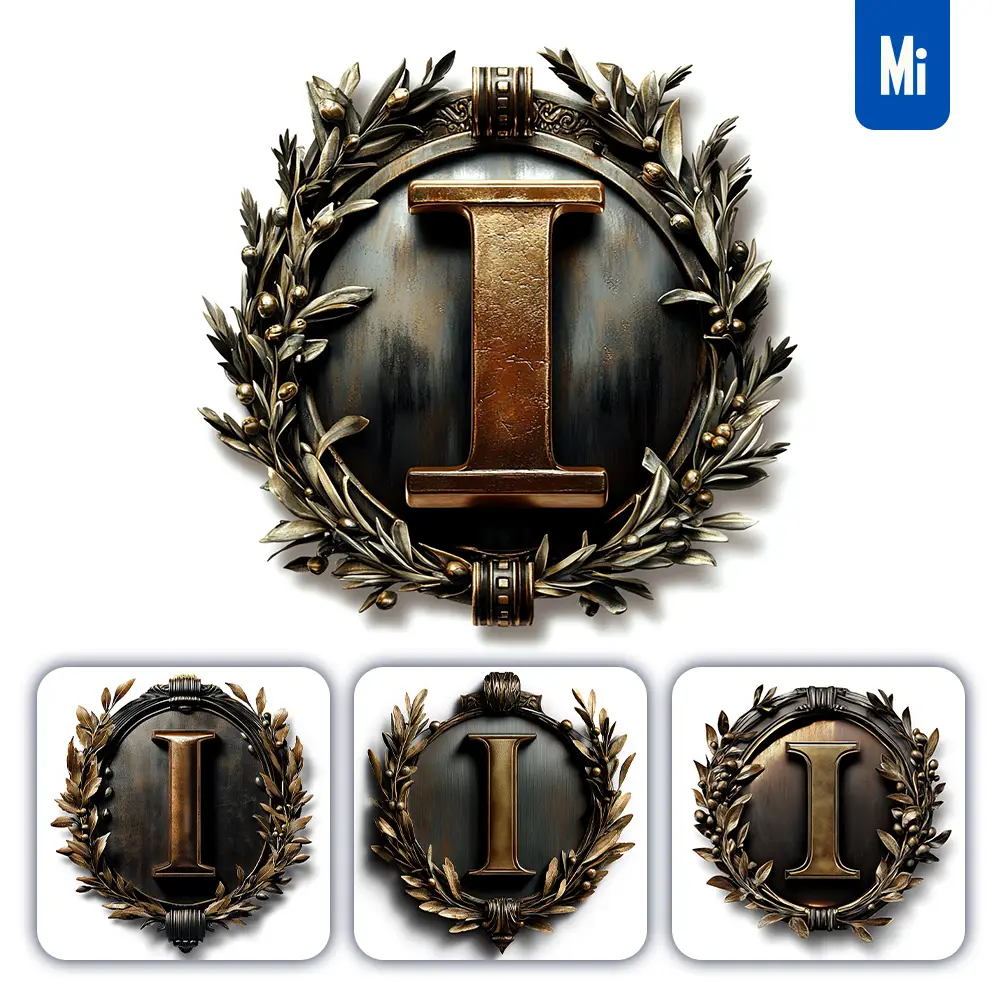 Midjourney Prompt I Letter Logo Retro 3D Rendering Dark Gold Golden Metal